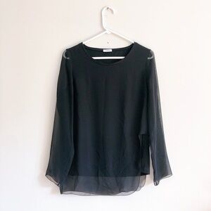 Akris Punto Sheer Layer Blouse Black Long Sleeve